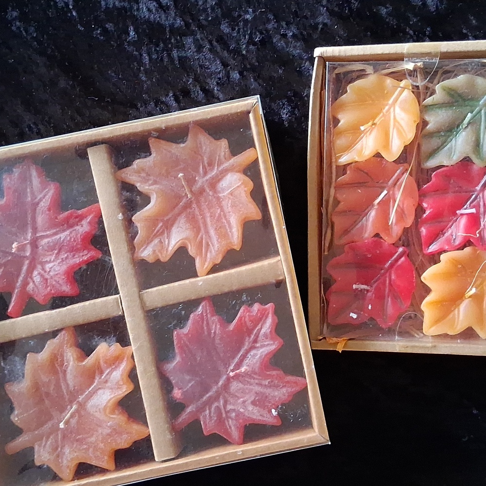 Set of Leaf-Shaped Candles in Autumn Colors